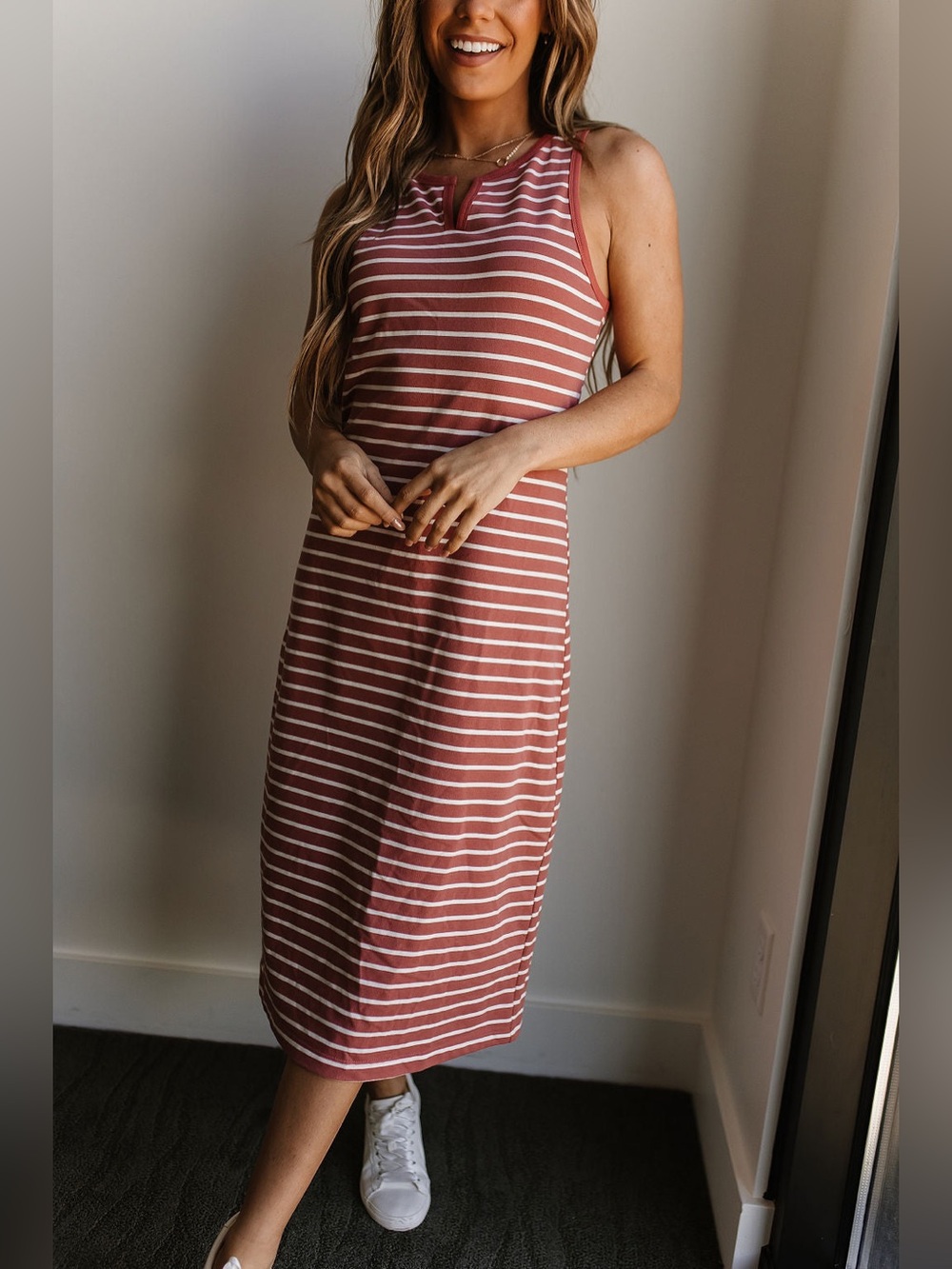 AMPERSAND AVENUE Striped Midi Dress - Cherry Blossom
